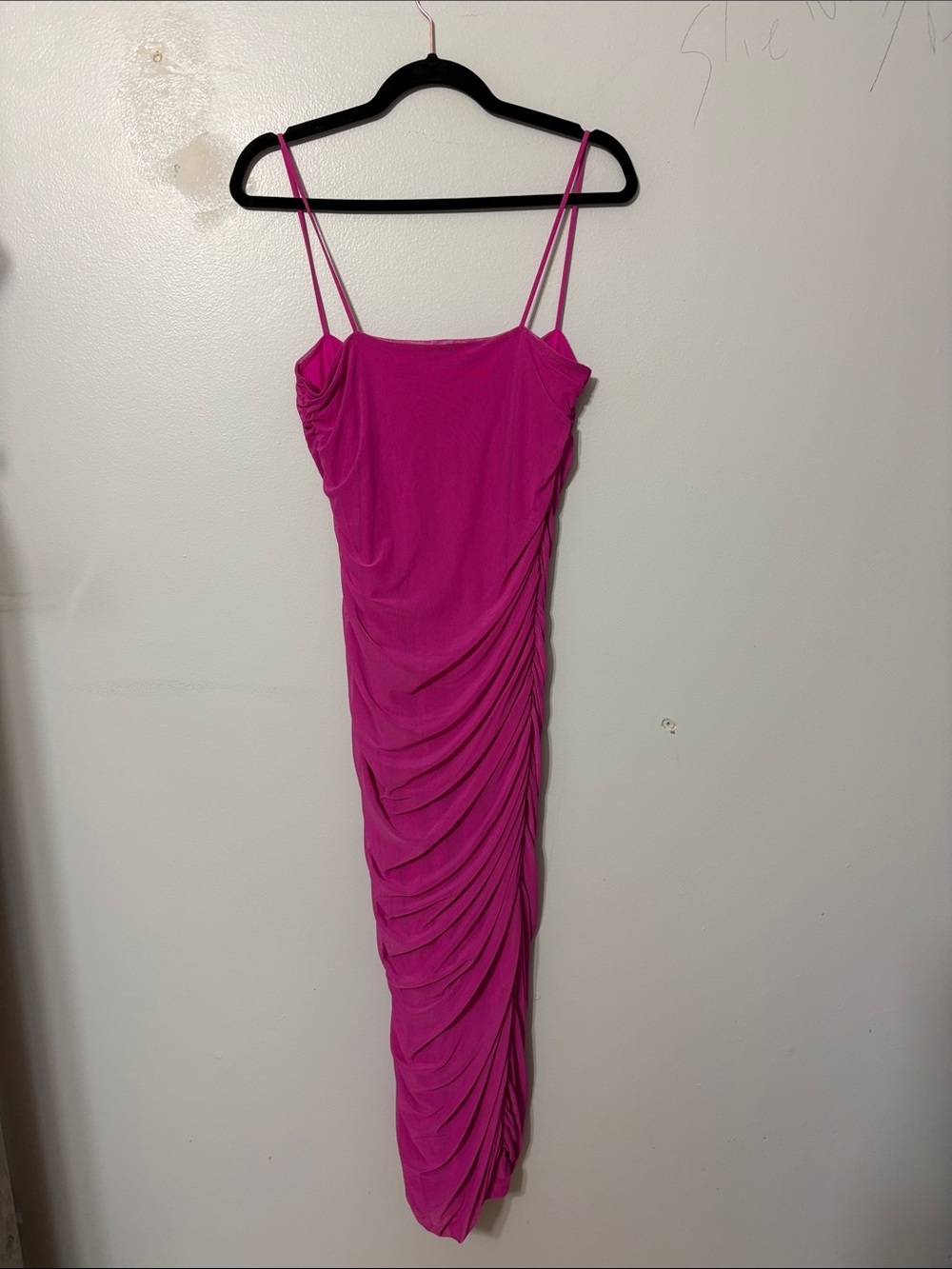 Good American Pop Off Pink Ruched Mesh Bodycon Midi Dress Size 4 (XL) - Picture 6 of 7
